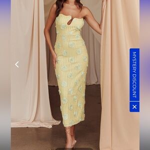 Strapless textured floral green midi dress- size small